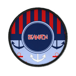 Classic Anchor & Stripes Iron On Round Patch w/ Name or Text