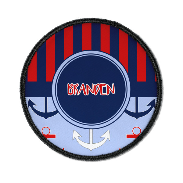 Custom Classic Anchor & Stripes Iron On Round Patch w/ Name or Text