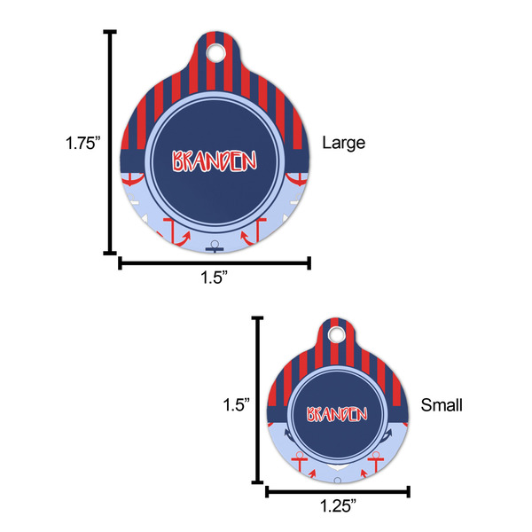 Classic Anchor & Stripes Round Pet ID Tag - Large - Comparison Scale