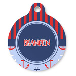 Classic Anchor & Stripes Round Pet ID Tag - Large (Personalized)