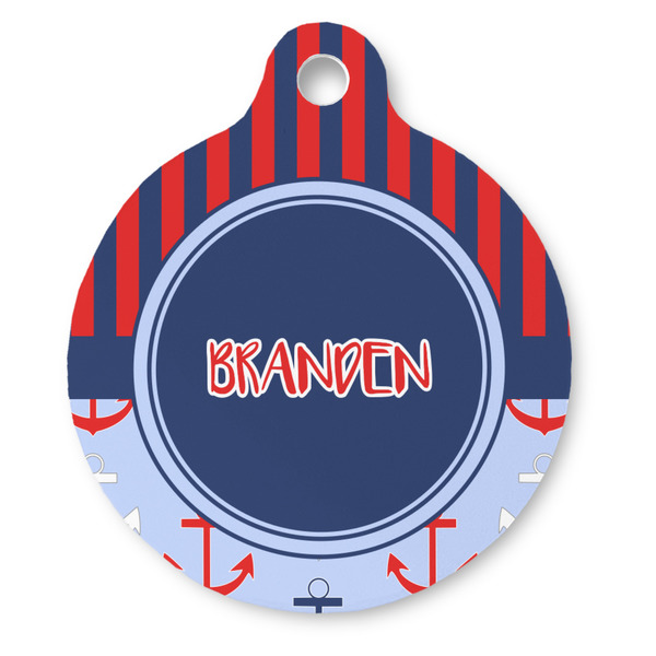 Custom Classic Anchor & Stripes Round Pet ID Tag - Large (Personalized)