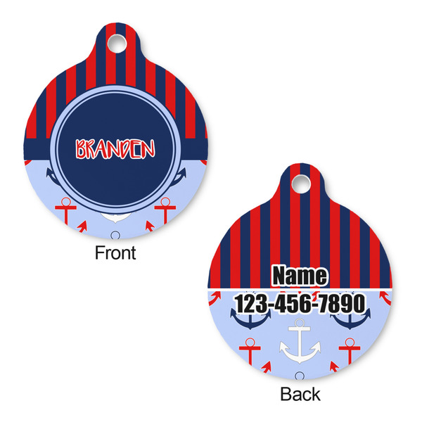 Classic Anchor & Stripes Round Pet Tag - Front & Back