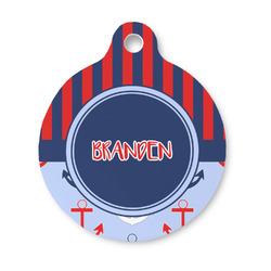 Classic Anchor & Stripes Round Pet ID Tag - Small (Personalized)