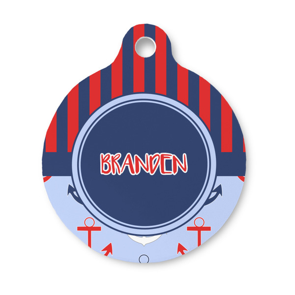 Custom Classic Anchor & Stripes Round Pet ID Tag - Small (Personalized)