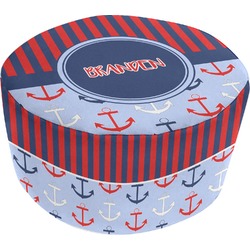Classic Anchor & Stripes Round Pouf Ottoman (Personalized)