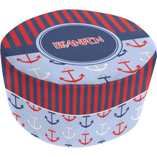 Custom Classic Anchor & Stripes Round Pouf Ottoman (Personalized)