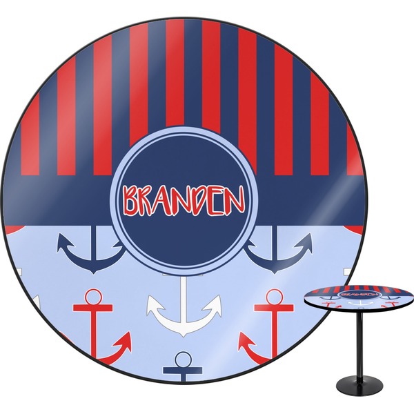 Custom Classic Anchor & Stripes Round Table (Personalized)