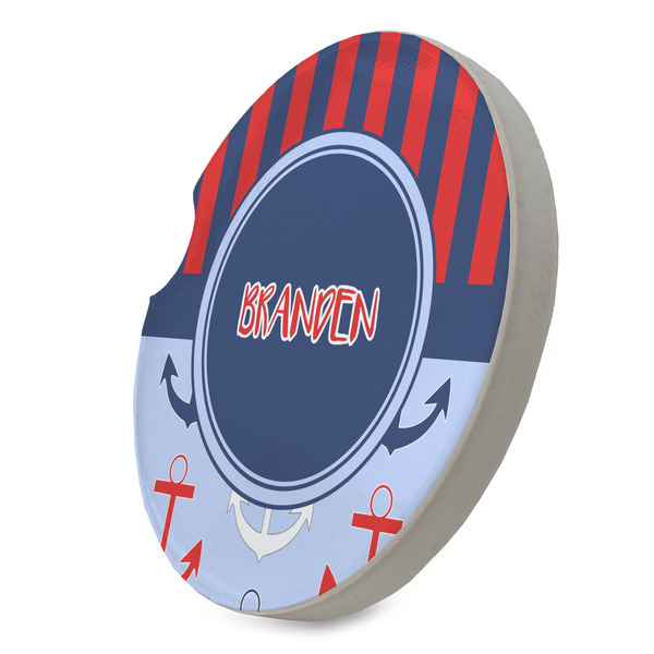 Classic Anchor & Stripes Sandstone Car Coaster - STANDING ANGLE