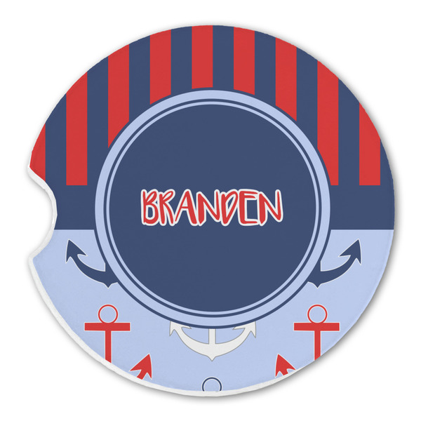 Custom Classic Anchor & Stripes Sandstone Car Coaster - Single (Personalized)