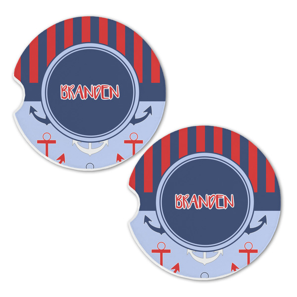 Classic Anchor & Stripes Sandstone Car Coasters - Set of 2