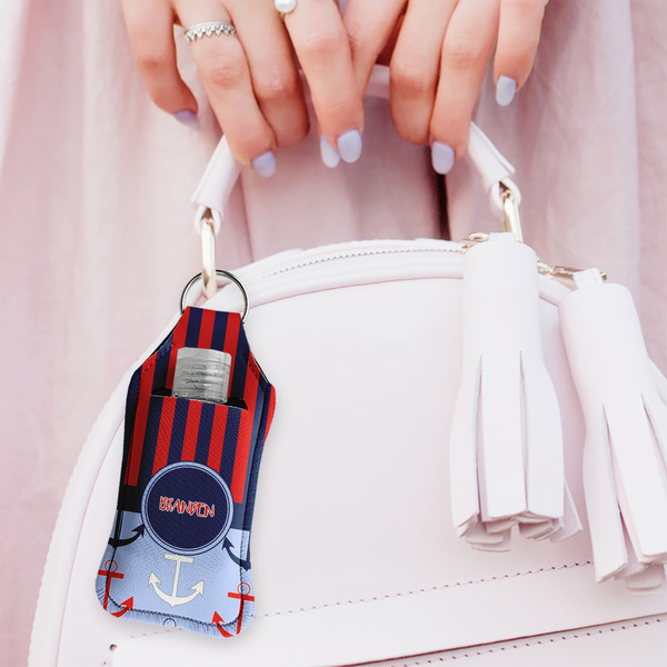 Classic Anchor & Stripes Sanitizer Holder Keychain - Large (LIFESTYLE)