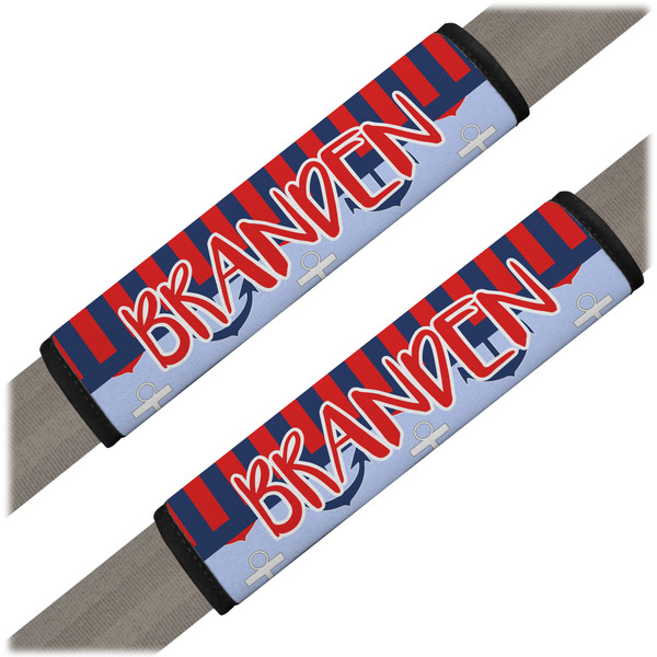 Custom Classic Anchor & Stripes Seat Belt Covers (Set of 2) (Personalized)