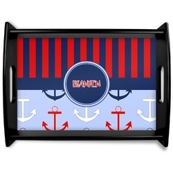 Classic Anchor & Stripes Black Wooden Tray - Large (Personalized)