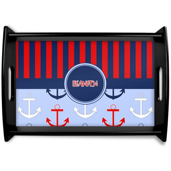 Custom Classic Anchor & Stripes Wooden Tray (Personalized)