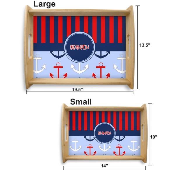 Classic Anchor & Stripes Serving Tray Wood Sizes