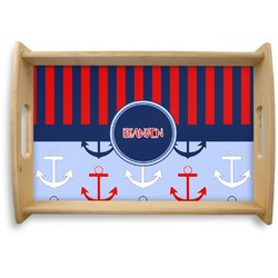 Classic Anchor & Stripes Natural Wooden Tray - Small (Personalized)