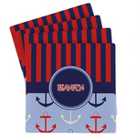 Classic Anchor & Stripes Absorbent Stone Coasters - Set of 4 (Personalized)