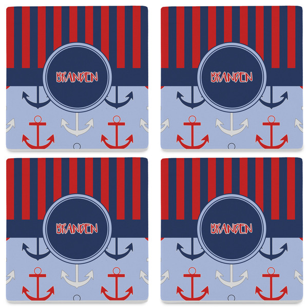 Classic Anchor & Stripes Set of 4 Sandstone Coasters - See All 4 View