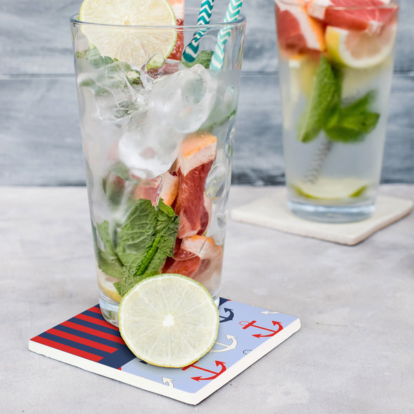 Classic Anchor & Stripes Set of 4 Stone Coasters - In Context View