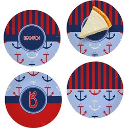 Classic Anchor & Stripes Set of 4 Glass Appetizer / Dessert Plate 8" (Personalized)