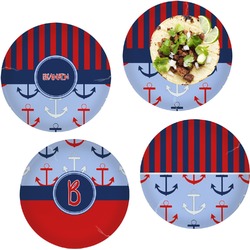 Classic Anchor & Stripes Set of 4 Glass Lunch / Dinner Plate 10" (Personalized)