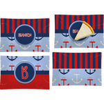Classic Anchor & Stripes Set of 4 Glass Rectangular Appetizer / Dessert Plate w/ Name or Text