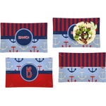 Classic Anchor & Stripes Set of 4 Glass Rectangular Lunch / Dinner Plate w/ Name or Text