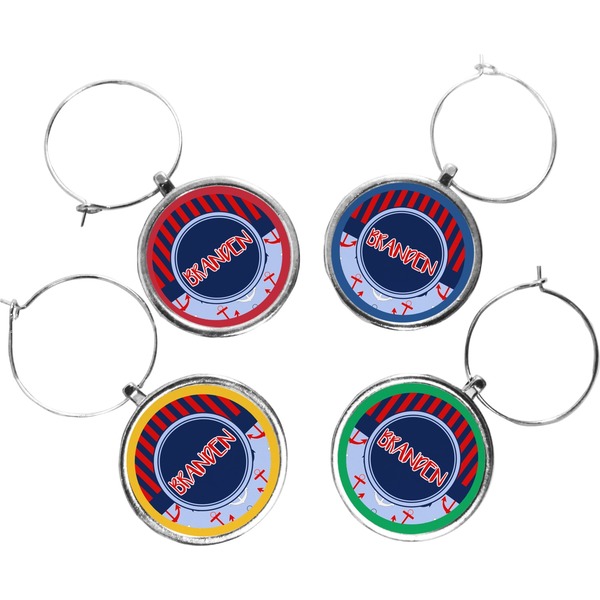 Custom Classic Anchor & Stripes Wine Charms (Set of 4) (Personalized)