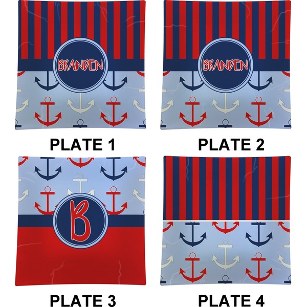 Classic Anchor & Stripes Set of Square Dinner Plates (Approval)