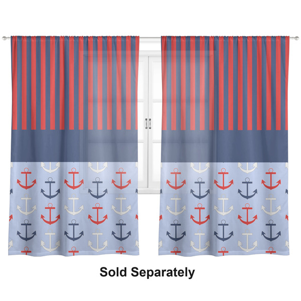 Classic Anchor & Stripes Sheer Curtains Double