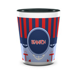 Classic Anchor & Stripes Ceramic Shot Glass - 1.5 oz - Two Tone - Set of 4 (Personalized)