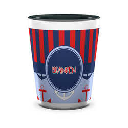 Classic Anchor & Stripes Ceramic Shot Glass - 1.5 oz - Two Tone - Set of 4 (Personalized)