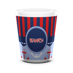Classic Anchor & Stripes Ceramic Shot Glass - 1.5 oz - White - Set of 4 (Personalized)