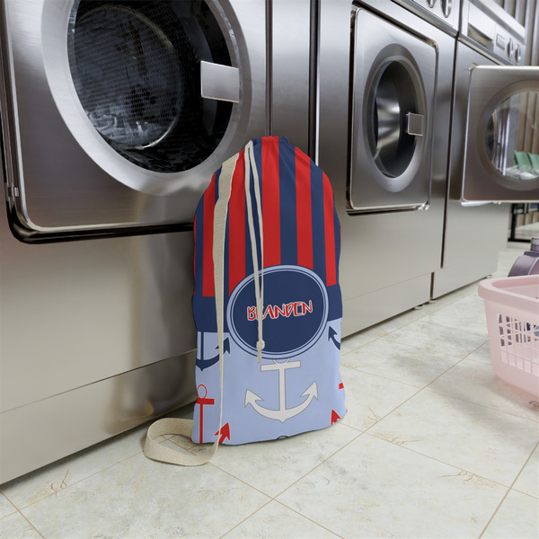 Classic Anchor & Stripes Small Landry Bag - In Context