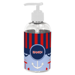 Classic Anchor & Stripes Plastic Soap / Lotion Dispenser (8 oz - Small - White) (Personalized)