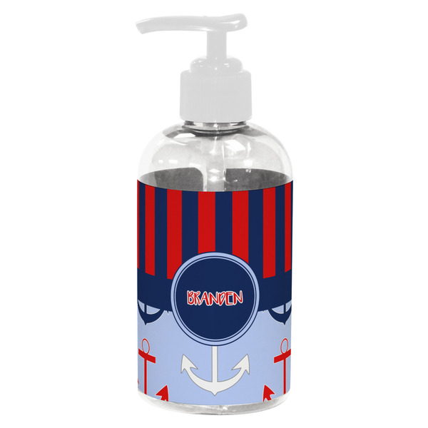 Custom Classic Anchor & Stripes Plastic Soap / Lotion Dispenser (8 oz - Small - White) (Personalized)