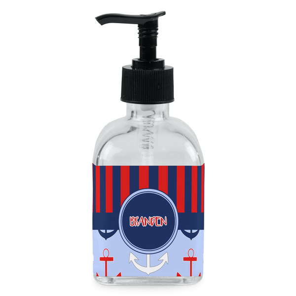Custom Classic Anchor & Stripes Glass Soap & Lotion Bottle - Single Bottle (Personalized)