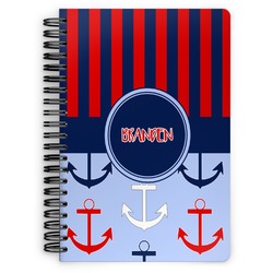 Classic Anchor & Stripes Spiral Notebook - 7x10 w/ Name or Text