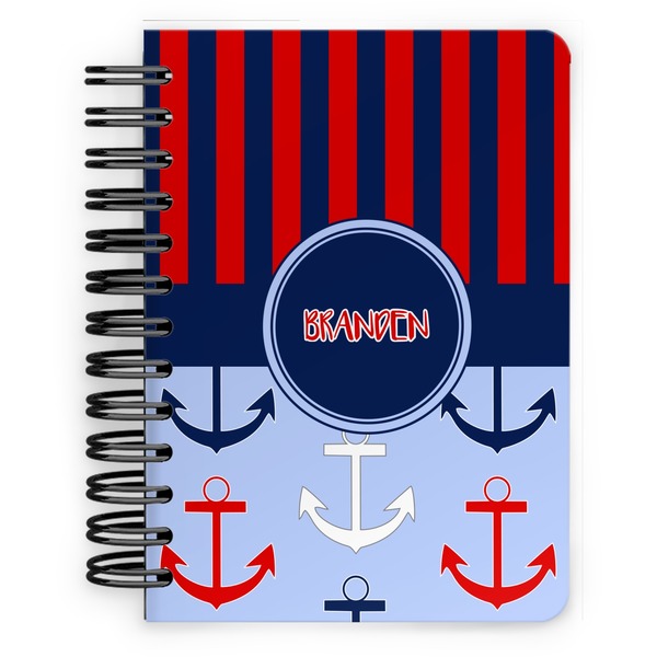 Custom Classic Anchor & Stripes Spiral Notebook - 5x7 w/ Name or Text