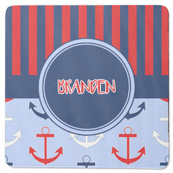 Classic Anchor & Stripes Square Rubber Backed Coaster (Personalized)