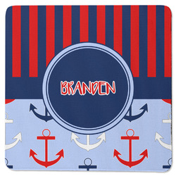 Classic Anchor & Stripes Square Rubber Backed Coaster (Personalized)