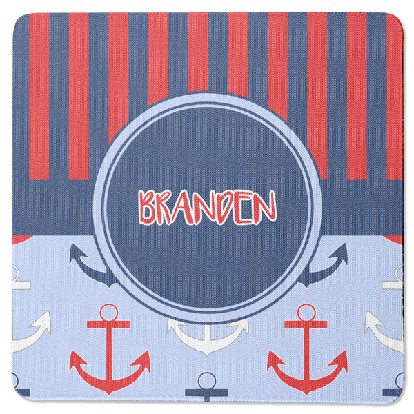 Custom Classic Anchor & Stripes Square Rubber Backed Coaster (Personalized)