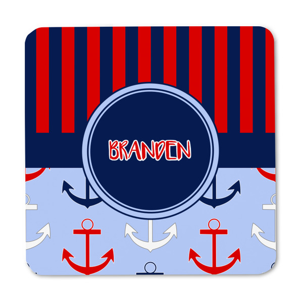 Classic Anchor & Stripes Square Fridge Magnet - FRONT
