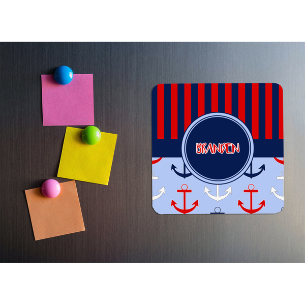 Classic Anchor & Stripes Square Fridge Magnet - LIFESTYLE