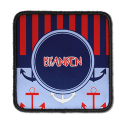 Classic Anchor & Stripes Iron On Square Patch w/ Name or Text