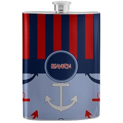 Classic Anchor & Stripes Stainless Steel Flask (Personalized)