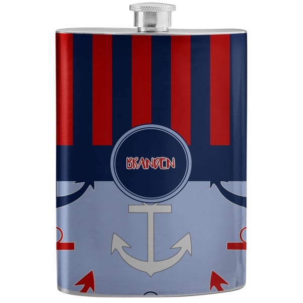 Custom Classic Anchor & Stripes Stainless Steel Flask (Personalized)