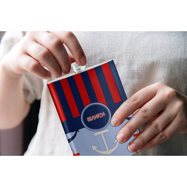 Classic Anchor & Stripes Stainless Steel Flask - LIFESTYLE 1
