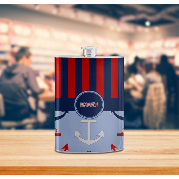 Classic Anchor & Stripes Stainless Steel Flask - LIFESTYLE 2