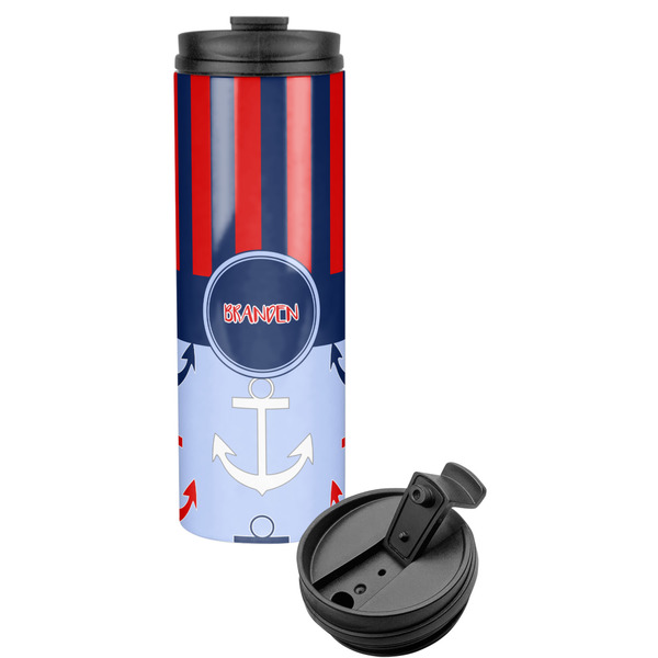 Custom Classic Anchor & Stripes Stainless Steel Skinny Tumbler (Personalized)